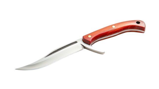 A knife with a wooden handle and a silver blade