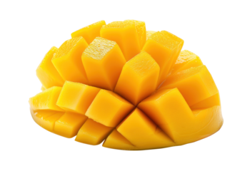 A slice of yellow mango with a transparent background.