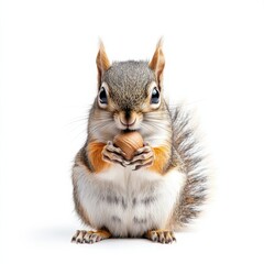 Obraz premium a daring little squirrel with a cheeky look, holding an acorn, positioned in the center of a pure white background