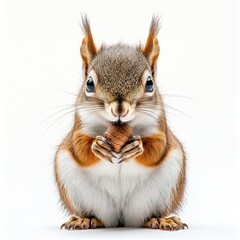 Obraz premium a daring little squirrel with a cheeky look, holding an acorn, positioned in the center of a pure white background