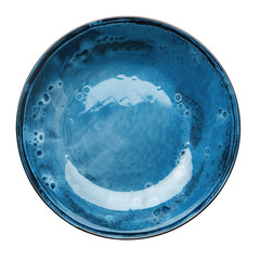 A blue plate with a white rim