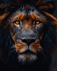 Fototapeta premium A lion looking far away coming towards the camera looking at the camera his look is one of conquest and sovereignty he is ready to attack