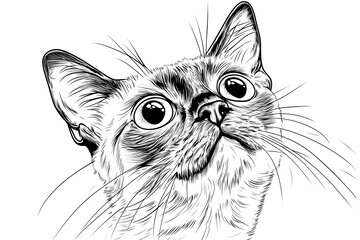  Adorable cat coloring page for children, perfect for creative stock illustrations.