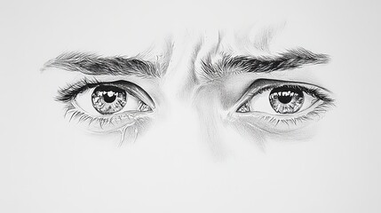 White black pencil drawing of a crying eyes white background, Tear eyes sketch  