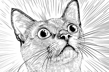  Adorable cat coloring page for children, perfect for creative stock illustrations.