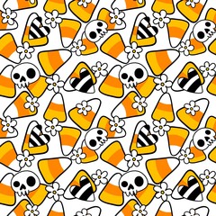 Cartoon Halloween sugar monsters seamless candy corn pattern