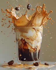 Coffee and cream collide in a dynamic splash at sunrise