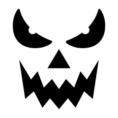 Spooky Halloween Jack O' Lantern face design with sharp eyes and a sinister grin, perfect for Halloween decorations, invitations, crafts. Isolated on white background. Festive and eerie vibes!