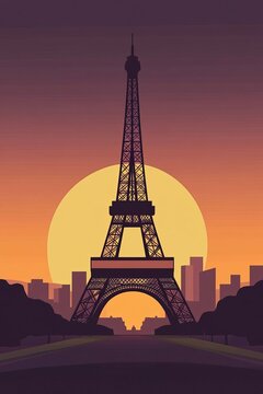 Eiffel tower paris flat design not too complex modern 4k epic composition flat vector art illustration long shot