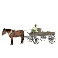 Cowboy man in a carriage with horse Wild west illustration hand drawn Cowboy vibes PNG clipart with transparent background Cut file for creative projects