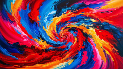 Obraz premium A swirling, vibrant of bright colors abstract mesmerizing whirlpool of vivid reds, blues, and yellows,