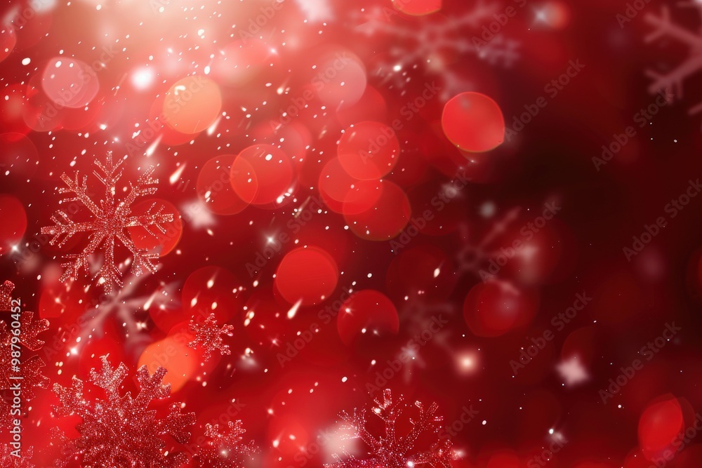 Wall mural a red background with snowflakes falling on it, generative ai