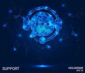 Hologram support. Support made of polygons, triangles, dots, and lines. Low-poly support structure of connections. Technology concept vector.