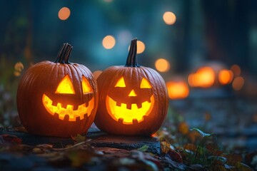 Fototapeta premium Happy Halloween themed background, scary pumpkin image 