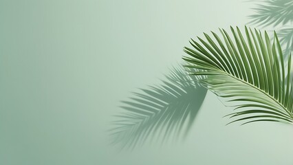 Minimalist and modern texture featuring a palm leaves against a light green background.