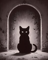 Halloween cat, spooky,empty space for text,minimalist