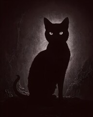 Halloween cat, spooky,empty space for text,minimalist