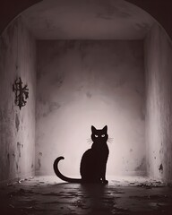 Halloween cat, spooky,empty space for text,minimalist