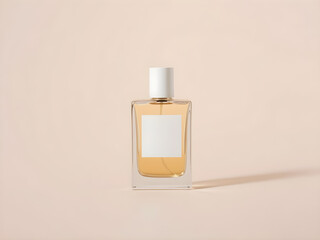 Perfume bottle mockup on beige background. 