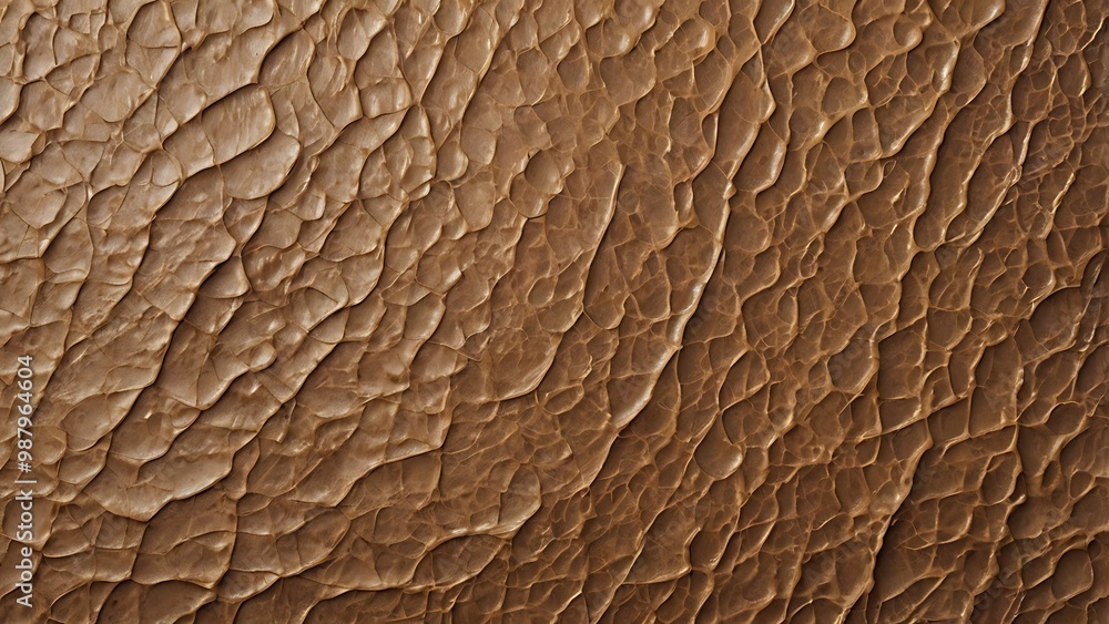 Poster close up view of a material textured, leather like abstract background with dark brown color and bum