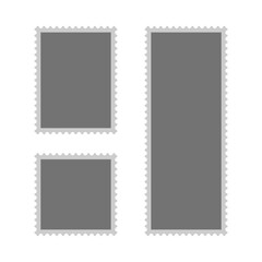 Set of blank postage stamp vector frames with perforated edges in square, rectangle and panoramic formats