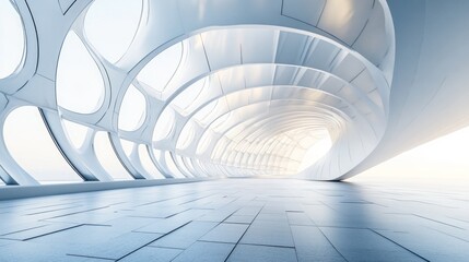 Naklejka premium Futuristic Geometric Architecture, an abstract 3D backdrop highlighting modern design elements, minimal aesthetics, and spacious visuals for innovative environments.