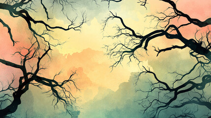 Abstract Image with Gradient Sky and Tree Branch Pattern