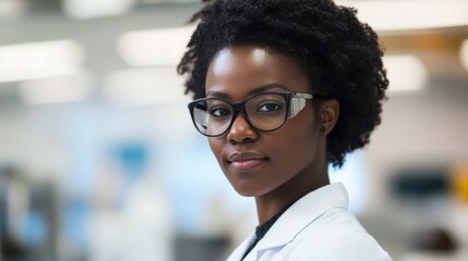Innovative African female scientist, a trailblazer in academic research, embodying intellect and grace, transforming ideas into reality within a dynamic laboratory environment