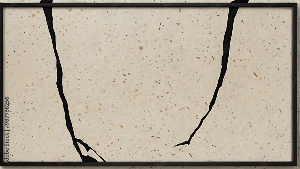 Poster cracked surface with frame: the photograph captures an elegant modern surface features a dark, angul