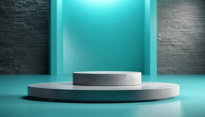 Fototapeta premium empty podium on a turquise wall, ai