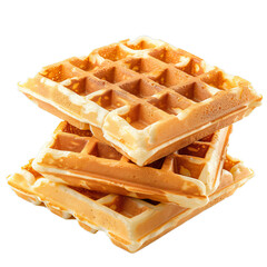 Mouthwatering waffles with a golden brown crust, stacked high on a white background, creating a...