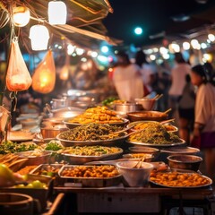 Asian food displayed on street food market