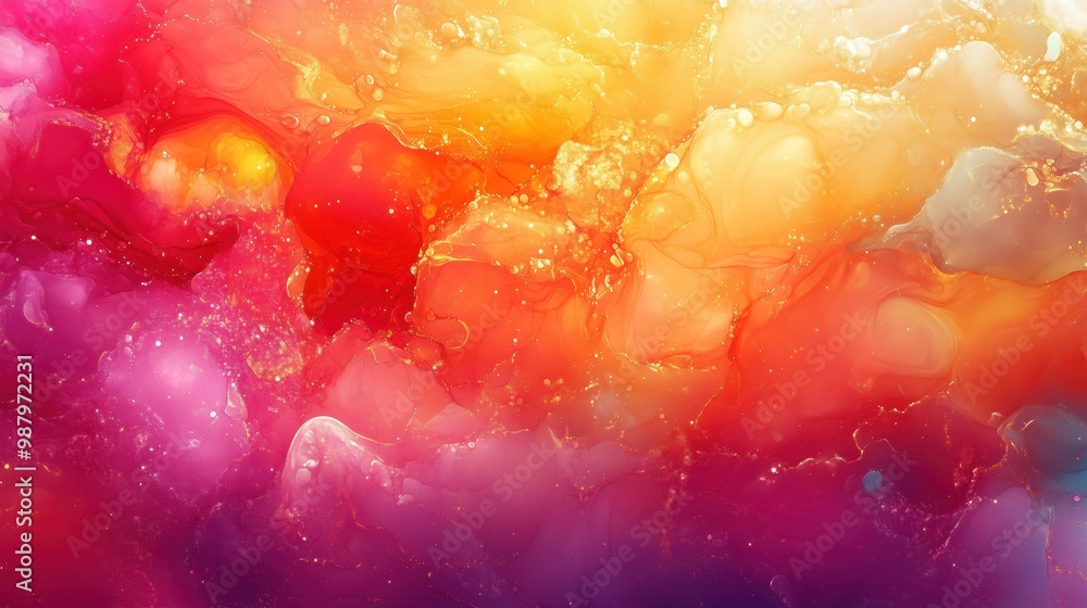 Poster abstract vibrant colors blending together in a fluid art style, creating an energetic and dynamic vi