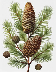 pine in natural colors. with pinecones AI 