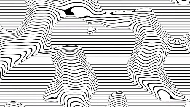 Optical illusion black and white with zig zag lines, in the style of creased crinkled wrinkled. Black and white monochrome