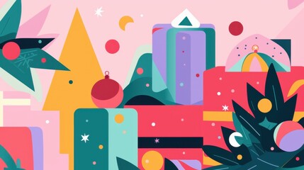 Fototapeta premium A modern and abstract vector illustration features colorful and playful elements celebrating the holiday season.