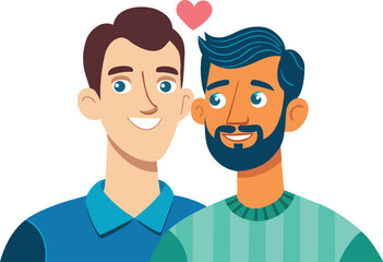 LGBT love couple men in romantic relationships. Pride month concept. Vector flat illustration	