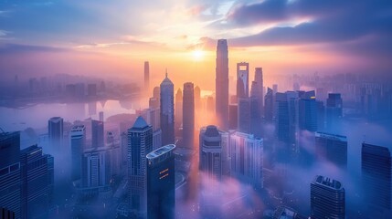 Fototapeta premium Singapore modern skyline city financial and banking business buildings cityscape at The marina bay near the river of Singapore.