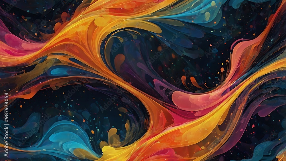 Poster abstract digital artwork illustration background featuring a dynamic and colorful ribbon like waves 