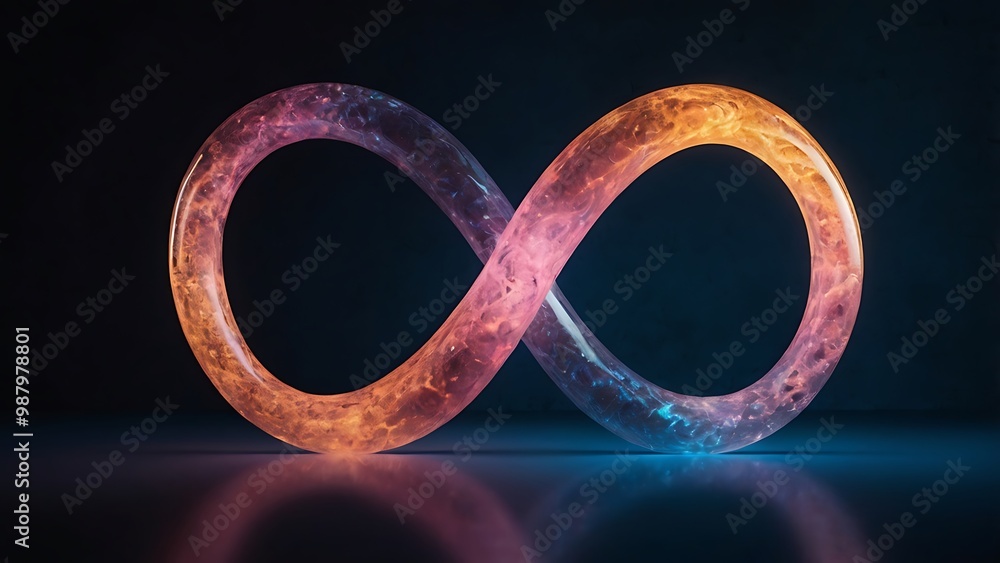 Poster digital artwork featuring a glowing infinity symbol, composed of a translucent material with a gradi