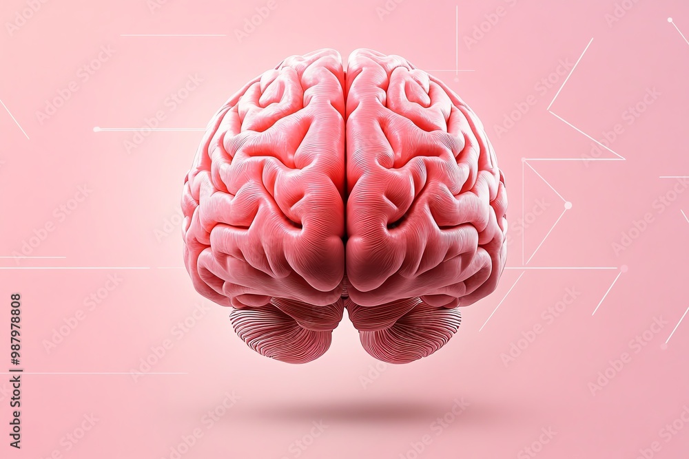 Aufkleber Minimalist brain illustration, set against a soft gradient background with clean lines and subtle geometric patterns