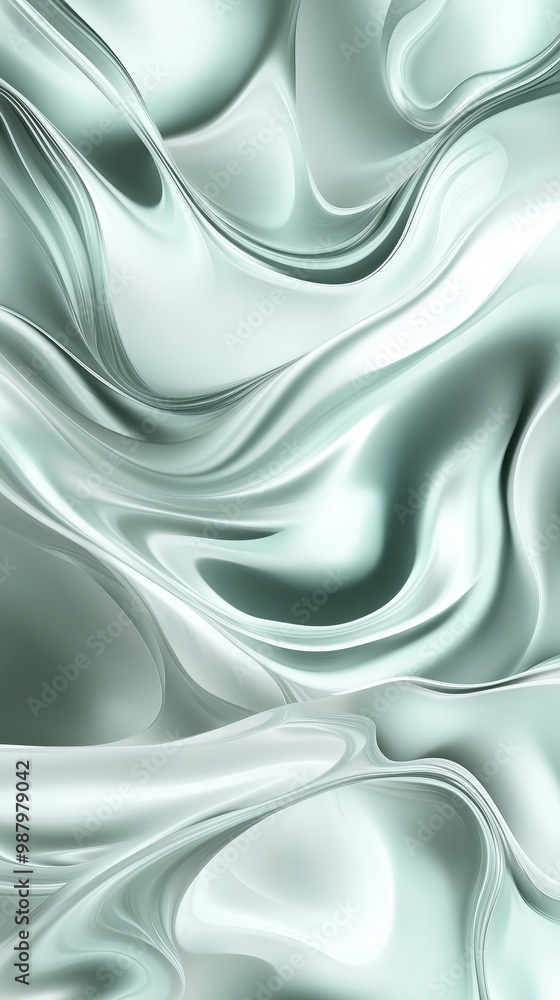 Poster abstract metallic waves with a fluid and smooth texture, creating a sense of movement and depth.