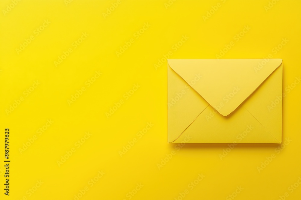Poster yellow envelope on a vibrant yellow background, creating a monochrome and minimalistic composition.