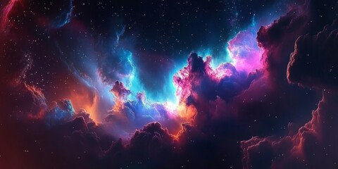 Vibrant nebulae and galaxies illustration showcasing cosmic beauty with detailed cloud formations and vibrant colors.