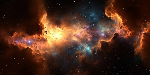 Fototapeta premium Vibrant nebulae and galaxies illustration showcasing cosmic beauty with detailed cloud formations and vibrant colors.