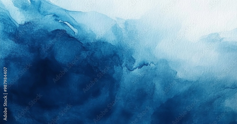 Poster misty dark blue watercolor background with soft textures and minimalistic design, high-resolution hy