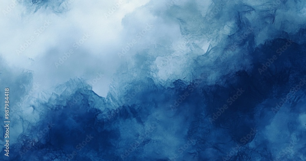 Poster misty dark blue watercolor background with soft textures and minimalistic design, high-resolution hy