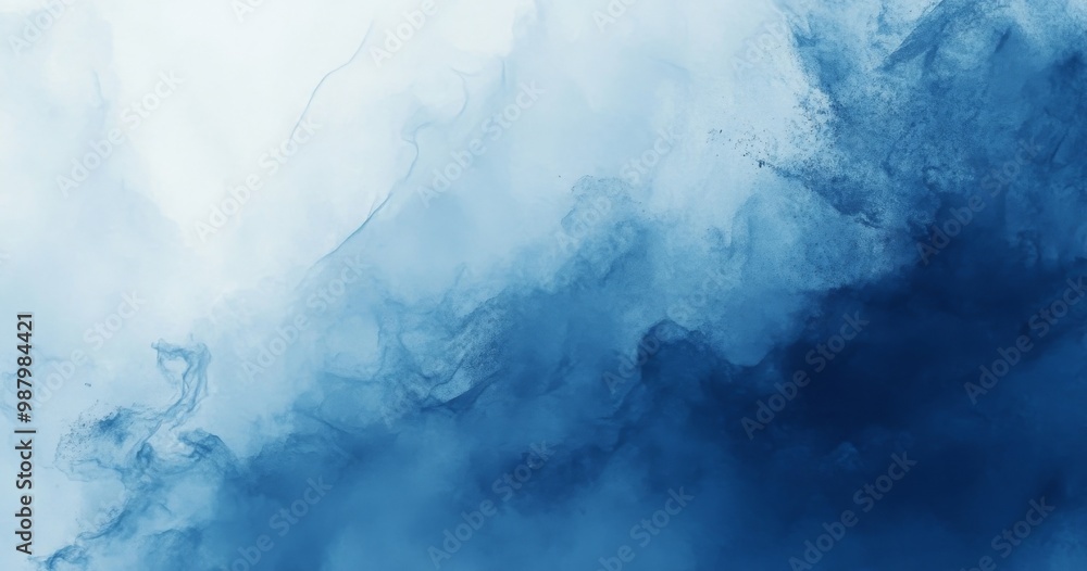 Poster misty dark blue watercolor background with soft textures and minimalistic design, high-resolution hy