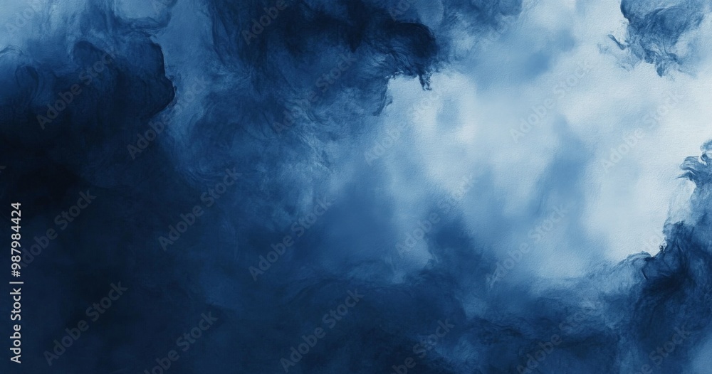 Poster misty dark blue watercolor background with soft textures and minimalistic design, high-resolution hy