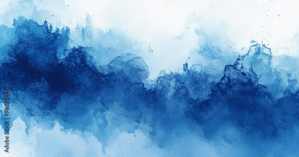 Poster misty dark blue watercolor background with soft textures and minimalistic design, high-resolution hy